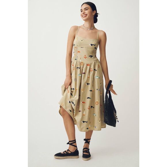 Anthropologie Dresses & Skirts - Anthropologie Maeve Sleeveless Square-Neck Drop-Waist Midi Dress